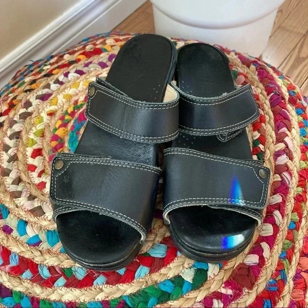 Sanita black leather sandals
